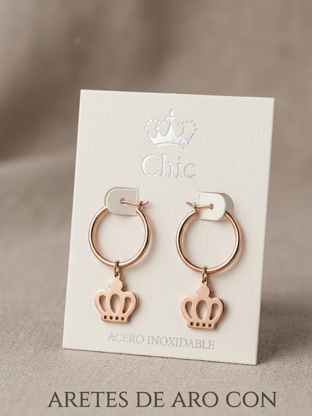 chic Rose Gold Hoop Earrings with Crown Pendant